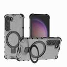 For Samsung Galaxy S23 5G Grating Holder Shockproof Phone Case(Transparent Black) - 1