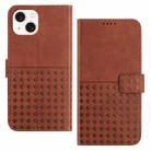 For iPhone 15 Plus Woven Embossed RFID Blocking Leather Phone Case(Brown) - 1