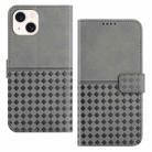 For iPhone 15 Plus Woven Embossed RFID Blocking Leather Phone Case(Grey) - 1