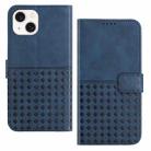 For iPhone 15 Plus Woven Embossed RFID Blocking Leather Phone Case(Blue) - 1