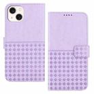 For iPhone 15 Plus Woven Embossed RFID Blocking Leather Phone Case(Purple) - 1
