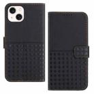 For iPhone 15 Plus Woven Embossed RFID Blocking Leather Phone Case(Black) - 1