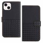 For iPhone 14 Plus Woven Embossed RFID Blocking Leather Phone Case(Black) - 1