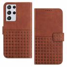 For Samsung Galaxy S21 Ultra 5G Woven Embossed RFID Blocking Leather Phone Case(Brown) - 1
