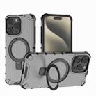 For iPhone 15 Pro Max Grating Holder Shockproof Phone Case(Transparent Black) - 1