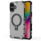 For iPhone 16 Plus Grating Holder Shockproof Phone Case(Transparent Black) - 1