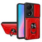 For Honor X7b Sliding Camshield TPU+PC Phone Case with Card Slot(Red) - 1