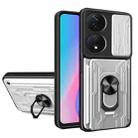 For Honor X7b Sliding Camshield TPU+PC Phone Case with Card Slot(White) - 1