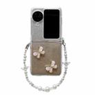 For OPPO Find N3 Flip Glitter Powder 3D Butterfly PC Side Buckle Full Coverage Shockproof Phone Case with Pearl Bracelet(Gold) - 1