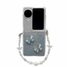 For OPPO Find N3 Flip Glitter Powder 3D Butterfly PC Side Buckle Full Coverage Shockproof Phone Case with Pearl Bracelet(Blue) - 1