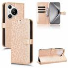 For Huawei Pura 70 Honeycomb Dot Texture Leather Phone Case(Gold) - 1