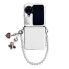 For OPPO Find N3 Flip Leather Texture 3D Rose Side Buckle Full Coverage Shockproof Phone Case with Pearl Bracelet(White) - 1