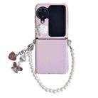 For OPPO Find N3 Flip Leather Texture 3D Rose Side Buckle Full Coverage Shockproof Phone Case with Pearl Bracelet(Pink) - 1