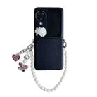 For OPPO Find N3 Flip Leather Texture 3D Rose Side Buckle Full Coverage Shockproof Phone Case with Pearl Bracelet(Black) - 1