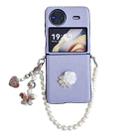For vivo X Flip Leather Texture 3D Rose Side Buckle Full Coverage Shockproof Phone Case with Pearl Bracelet(Blue) - 1