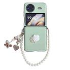 For vivo X Flip Leather Texture 3D Rose Side Buckle Full Coverage Shockproof Phone Case with Pearl Bracelet(Green) - 1