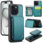 For iPhone 15 Plus JEEHOOD J05 Business Magnetic Style RFID Leather Phone Case(Blue Green) - 1