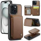 For iPhone 15 Plus JEEHOOD J05 Business Magnetic Style RFID Leather Phone Case(Brown) - 1