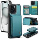 For iPhone 15 JEEHOOD J05 Business Magnetic Style RFID Leather Phone Case(Blue Green) - 1