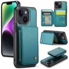 For iPhone 14 Plus JEEHOOD J05 Business Magnetic Style RFID Leather Phone Case(Blue Green) - 1