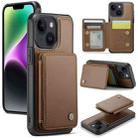 For iPhone 14 Plus JEEHOOD J05 Business Magnetic Style RFID Leather Phone Case(Brown) - 1