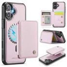 For iPhone 16 JEEHOOD J05 Business Magnetic Style RFID Leather Phone Case(Pink) - 1