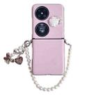 For Huawei Pocket 2 Leather Texture 3D Rose Side Buckle Full Coverage Shockproof Phone Case with Pearl Bracelet(Pink) - 1