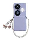 For Huawei Pocket 2 Leather Texture 3D Rose Side Buckle Full Coverage Shockproof Phone Case with Pearl Bracelet(Blue) - 1