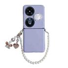 For Huawei P50 Leather Texture 3D Rose Side Buckle Full Coverage Shockproof Phone Case with Pearl Bracelet(Blue) - 1