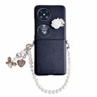 For Huawei P50 Leather Texture 3D Rose Side Buckle Full Coverage Shockproof Phone Case with Pearl Bracelet(Black) - 1