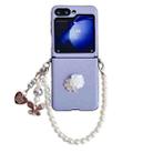 For Samsung Galaxy Z Flip5 5G Leather Texture 3D Rose Side Buckle Full Coverage Shockproof Phone Case with Pearl Bracelet(Blue) - 1