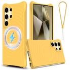 For Samsung Galaxy S24 Ultra 5G Wave Texture MagSafe Magnetic Liquid Silicone Phone Case(Yellow) - 1