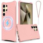 For Samsung Galaxy S24 Ultra 5G Wave Texture MagSafe Magnetic Liquid Silicone Phone Case(Pink) - 1