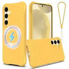 For Samsung Galaxy S25+ 5G Wave Texture MagSafe Magnetic Liquid Silicone Phone Case(Yellow) - 1