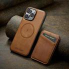 For iPhone 15 Pro Max Fierre Shann Cowhide Vertical Flip Magnetic Card Holder Phone Case(Brown) - 2