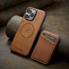 For iPhone 15 Pro Fierre Shann Cowhide Vertical Flip Magnetic Card Holder Phone Case(Brown) - 2