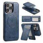 For iPhone 14 Pro Max Fierre Shann Oil Wax Cow Leather Magnetic Card Holder Phone Case(Blue) - 1