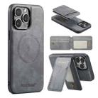 For iPhone 14 Pro Max Fierre Shann Oil Wax Cow Leather Magnetic Card Holder Phone Case(Grey) - 1