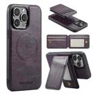 For iPhone 14 Pro Fierre Shann Oil Wax Cow Leather Magnetic Card Holder Phone Case(Purple) - 1
