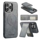 For iPhone 13 Pro Max Fierre Shann Oil Wax Cow Leather Magnetic Card Holder Phone Case(Grey) - 1