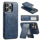 For iPhone 12 Pro Fierre Shann Oil Wax Cow Leather Magnetic Card Holder Phone Case(Blue) - 1