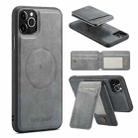 For iPhone 11 Pro Max Fierre Shann Cowhide Vertical Flip Magnetic Card Holder Phone Case(Grey) - 1