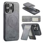 For iPhone 16 Pro Max Fierre Shann Oil Wax Cow Leather Magnetic Card Holder Phone Case(Grey) - 1