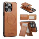 For iPhone 16 Pro Fierre Shann Oil Wax Cow Leather Magnetic Card Holder Phone Case(Brown) - 1