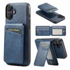 For iPhone 16 Plus Fierre Shann Oil Wax Cow Leather Magnetic Card Holder Phone Case(Blue) - 1