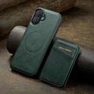 For iPhone 16 Plus Fierre Shann Oil Wax Cow Leather Magnetic Card Holder Phone Case(Green) - 2