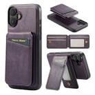 For iPhone 16 Plus Fierre Shann Oil Wax Cow Leather Magnetic Card Holder Phone Case(Purple) - 1