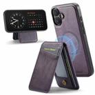 For iPhone 16 Plus Fierre Shann Oil Wax Cow Leather Magnetic Card Holder Phone Case(Purple) - 3