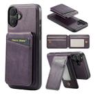 For iPhone 16 Fierre Shann Oil Wax Cow Leather Magnetic Card Holder Phone Case(Purple) - 1