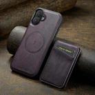 For iPhone 16 Fierre Shann Oil Wax Cow Leather Magnetic Card Holder Phone Case(Purple) - 2